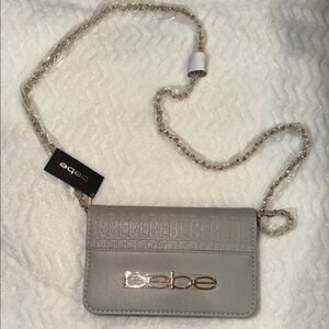 Bebe Light Gray Crossbody Bag with Gold Chain